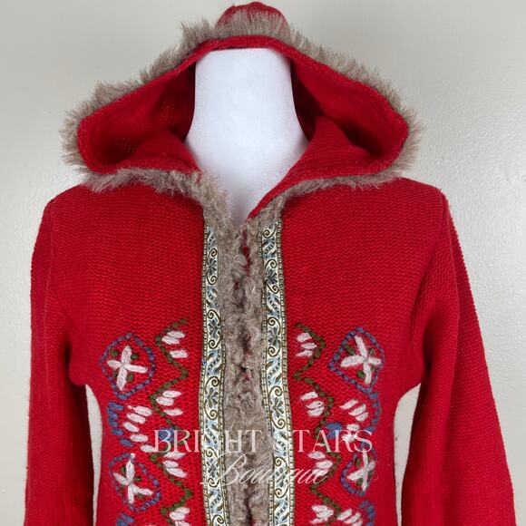 Rare Vintage Hooded Cardigan ASO Willow Rosenberg BtVS Red Embroidered Knit - Picture 9 of 14